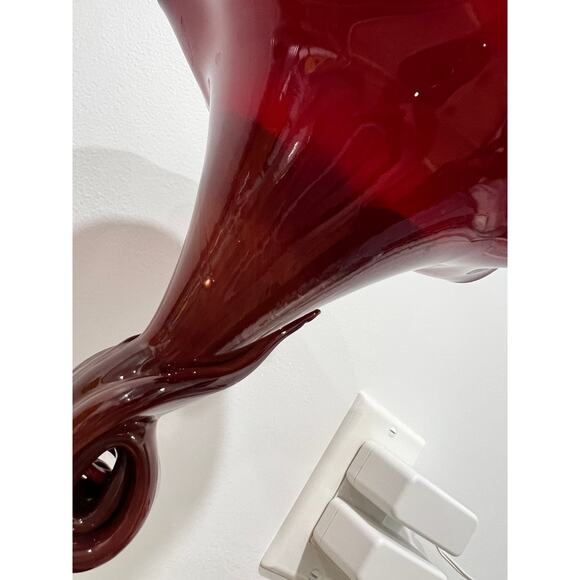 Hobbyist (?) Hand Blown Fluted Vase Maroon Red Maker Unknown - Picture 4 of 11